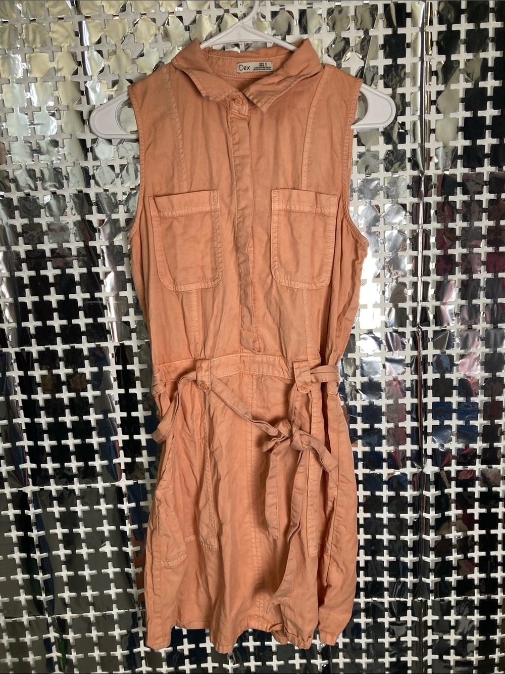 Dex Sleeveless Tie-Waist Mini Dress in Coral